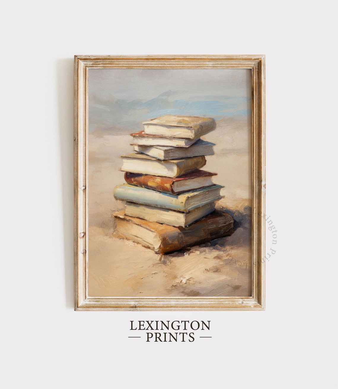 Stack of Books on a Sandy Beach Bookish Summer Painting Poster - Image 5