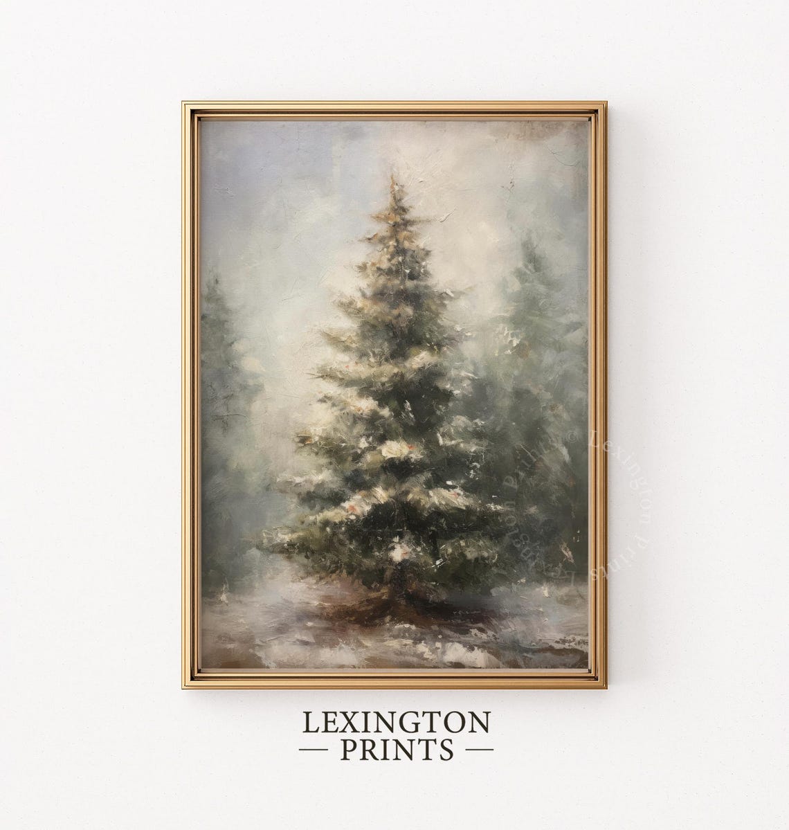 Lone Snowy Fir Tree Misty Winter Minimalist Woodlands Poster - Image 2