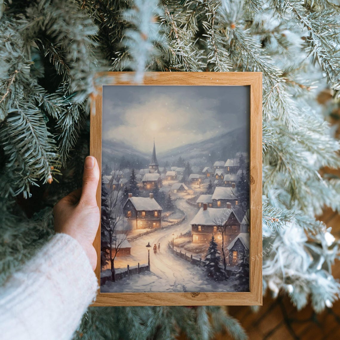 Winter Town City Art Vintage Christmas Wall Art Landscape Painting Christmas Village Art Christmas Print Winter Print Holiday Decor Snow 412 - Image 7