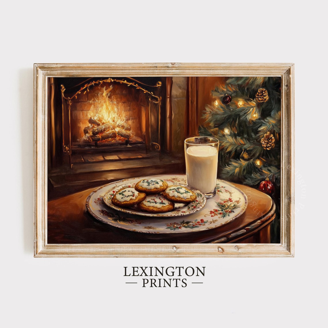 Cookies and Milk by Fireplace Christmas Tree Cozy Holiday Night Poster