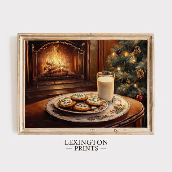 Milk Cookies For Santa Christmas Wall Art Vintage Christmas Print Winter Wall Art Moody Farmhouse Decor Holiday Home Decor 933