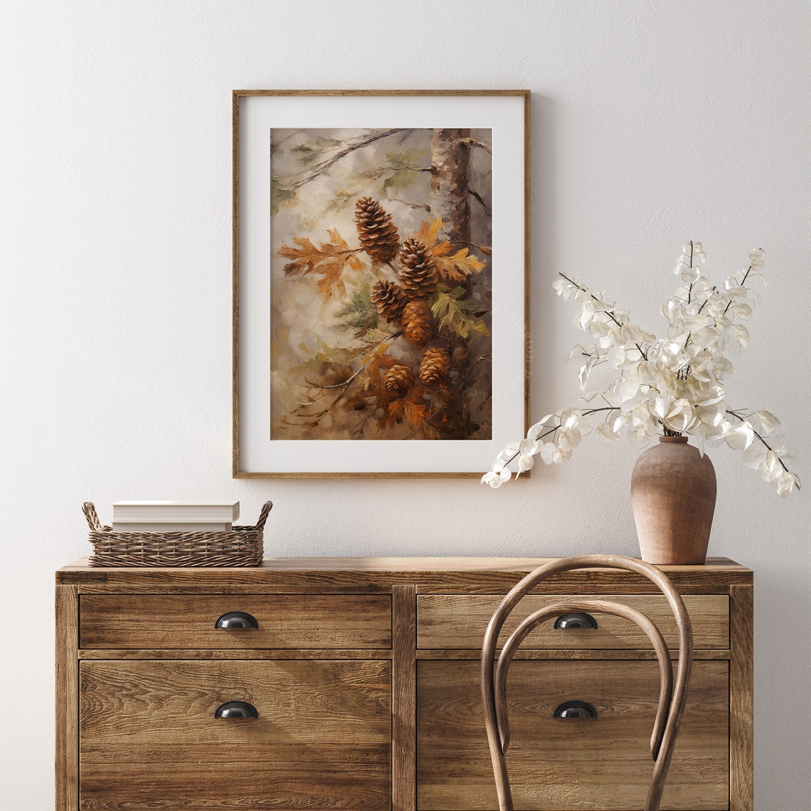 Pinecones on Branch with Oak Leaves Autumn Woodland Decor Poster - Image 6