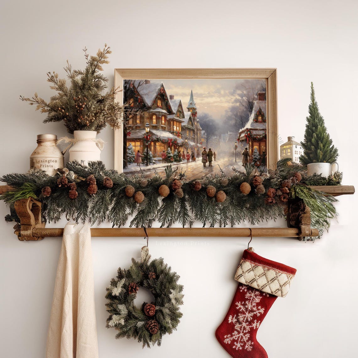 Vintage Christmas Wall Art Town City Art Christmas Village Art Christmas Print Winter Print Dark Academia Holiday Decor Print 411 - Image 6