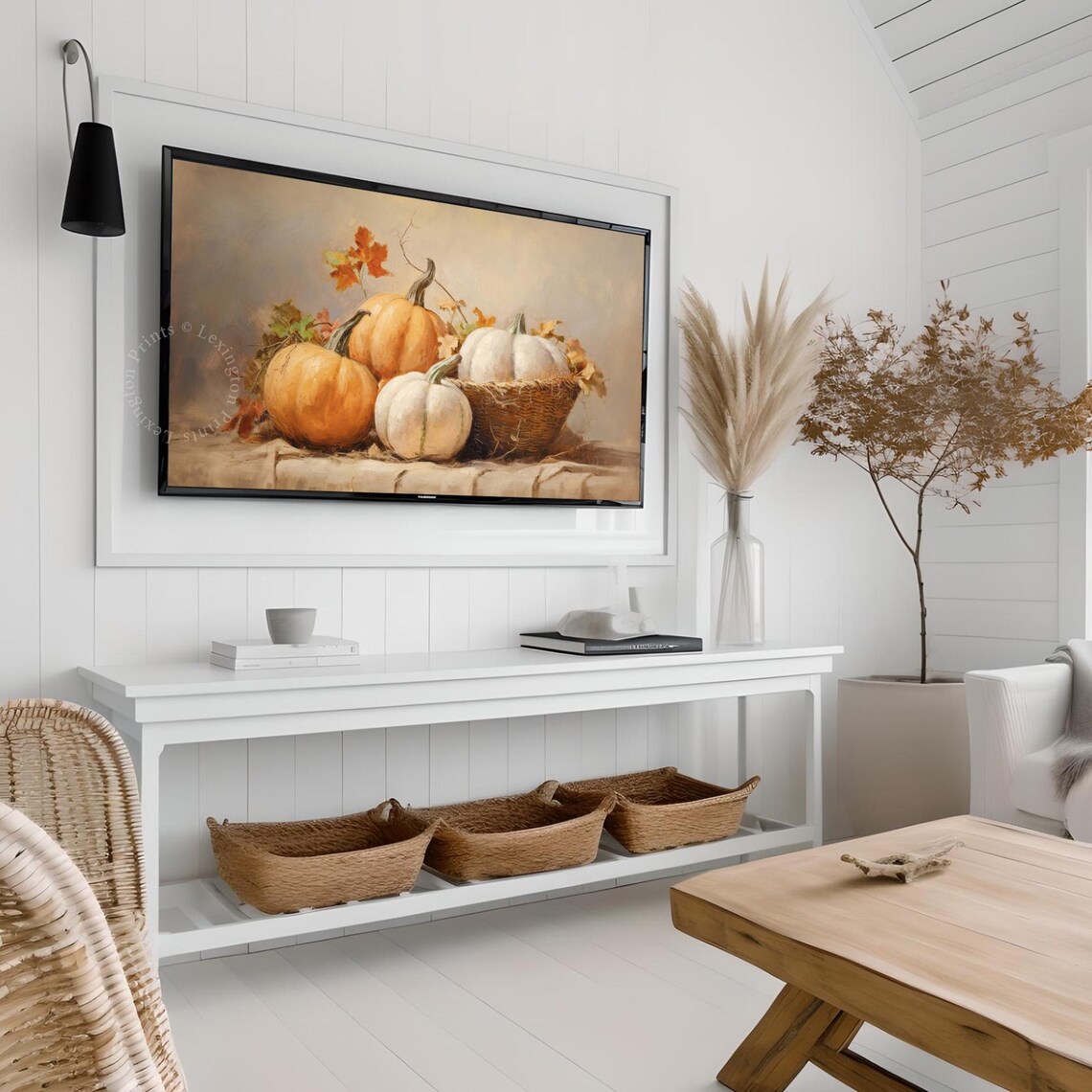 Harvest Pumpkins Orange And White Rustic Still Life Frame TV Art Poster - Image 4
