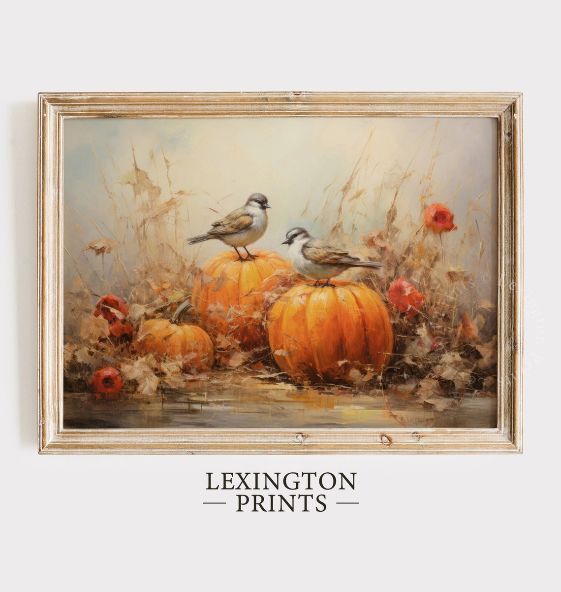 Two Songbirds on Pumpkins in Autumn Field Vintage Bird Poster - Image 6