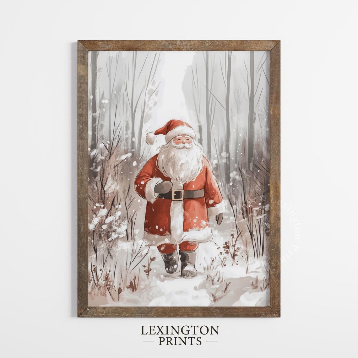 Santa Claus Strolling Through Snowy Birch Forest Christmas Wall Art - Image 5