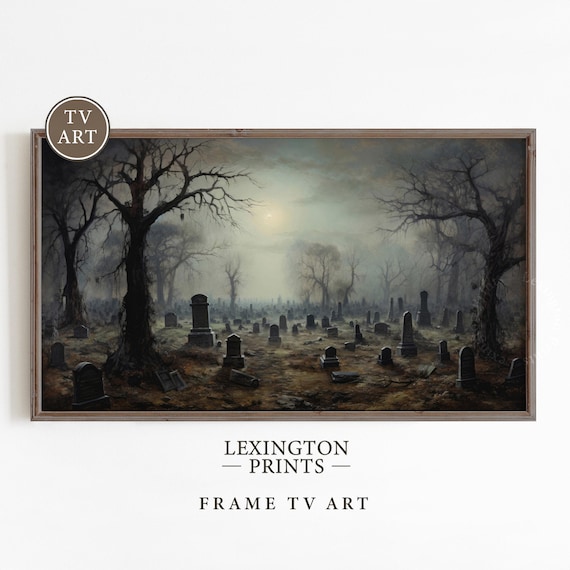 Foggy Haunted Graveyard With Old Tombstones And Bare Trees Poster