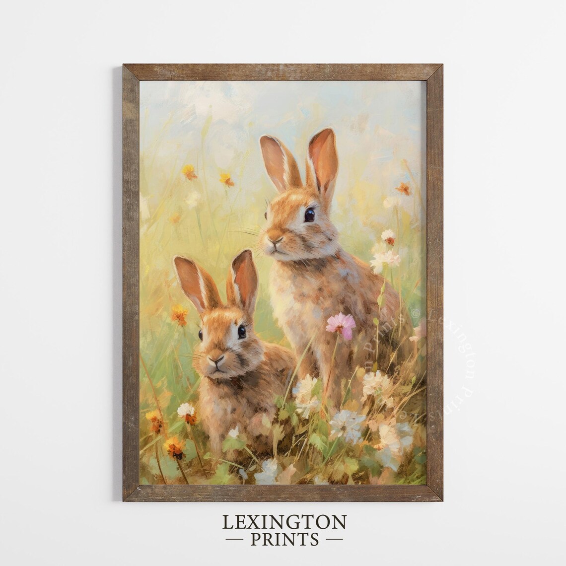 Two Bunnies in a Wildflower Meadow Vintage Spring Farmhouse Wall Art - Image 5