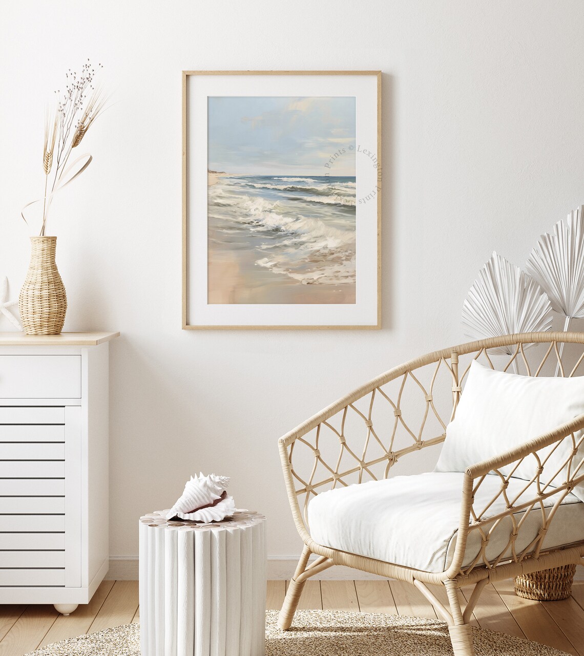 Gentle Ocean Waves Sandy Beach Calming Coastal Painting Poster - Image 7