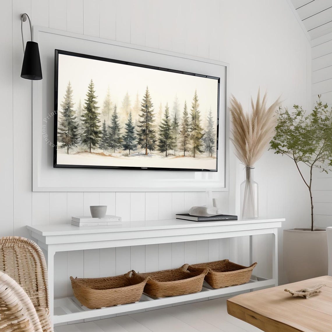 Misty Pine Forest Watercolor Winter Trees Scene Landscape Poster - Image 7