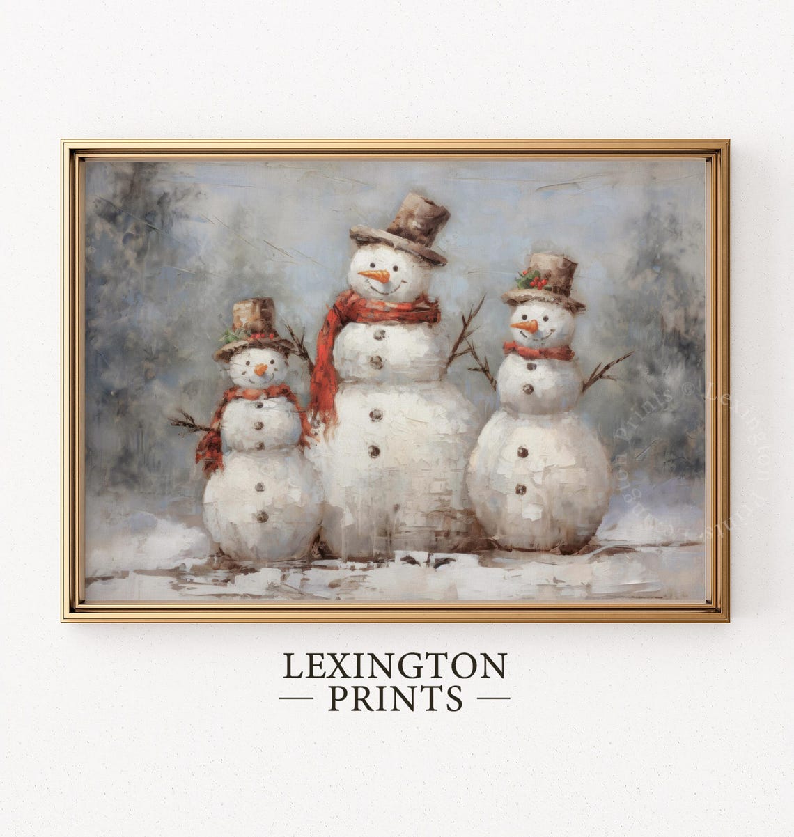 Rustic Snowman Family Winter Vintage Holiday Decor Painting Poster - Image 6
