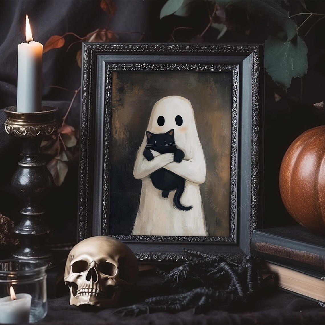 Cute Ghost Cat Print Halloween Wall Art Ghost Print Black Cat Lover Gift Halloween Print Spooky Halloween Wall Art 769 - Image 4