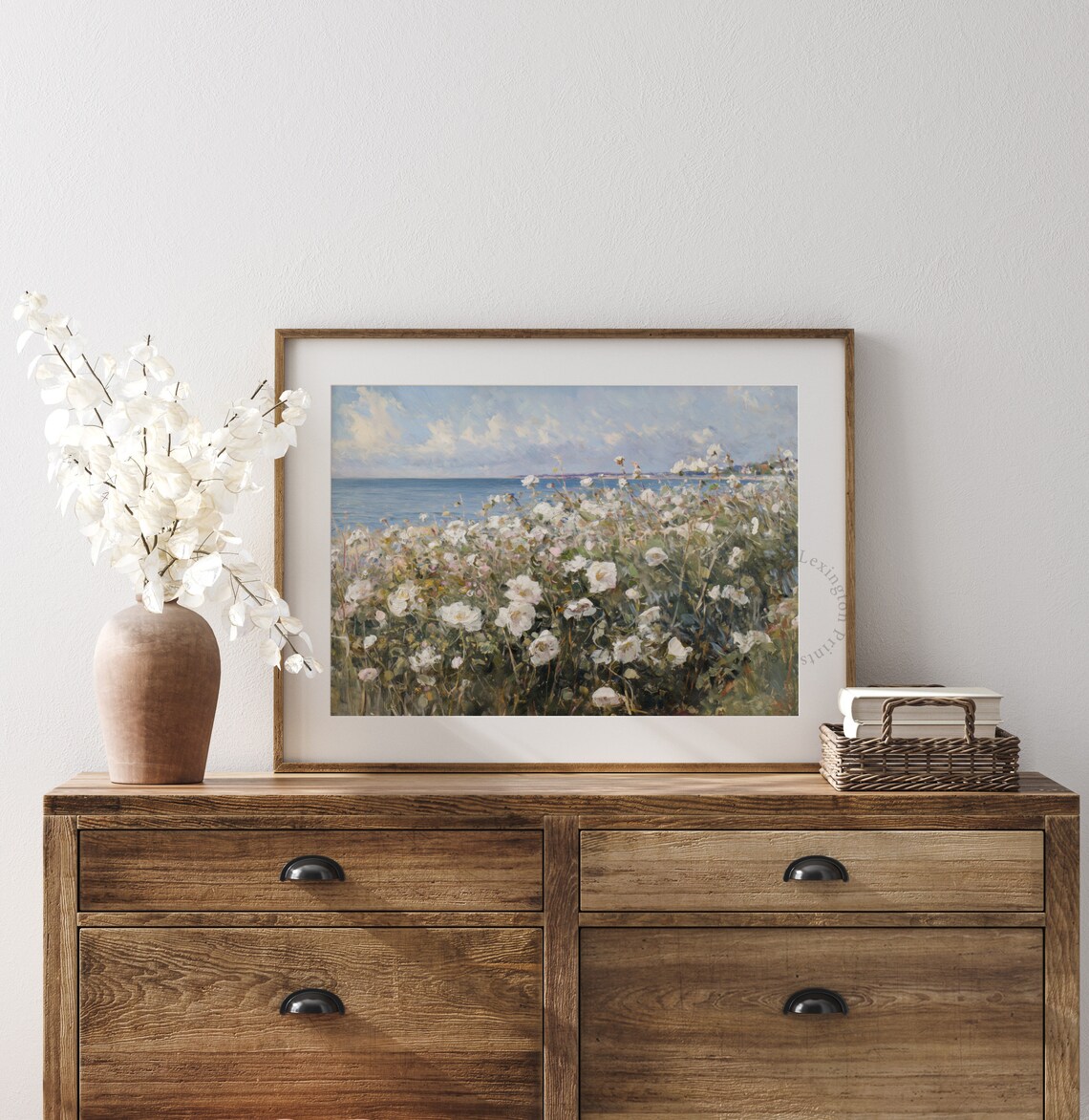Coastal Wildflower Field Landscape, Vintage Art Print