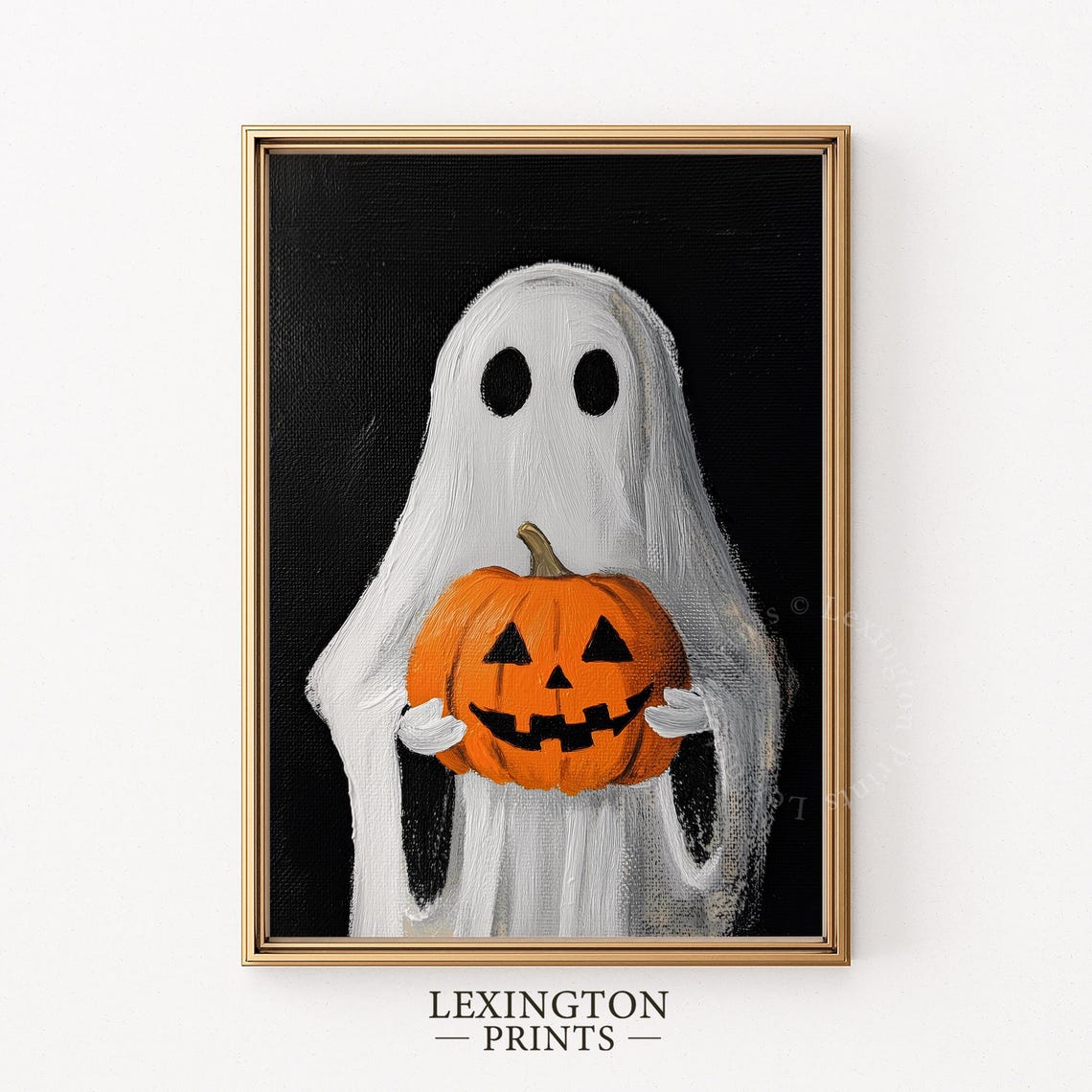 Cute Ghost Holding Jack O Lantern Pumpkin Halloween Vintage Wall Art - Image 6