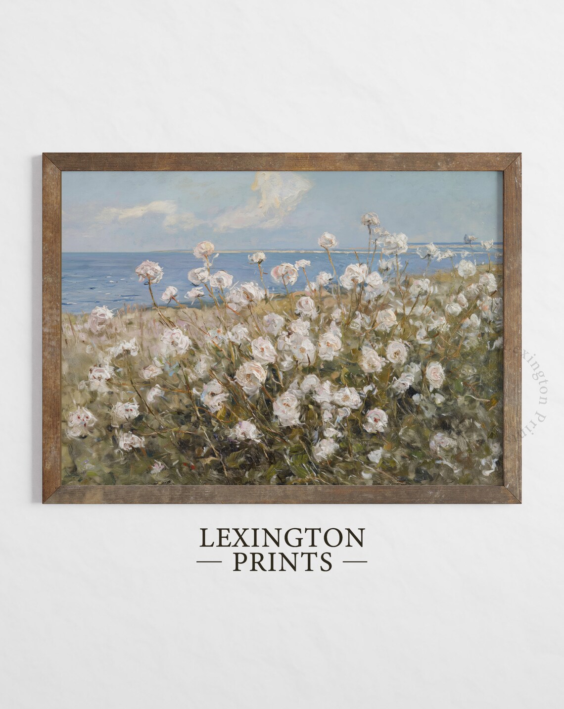 Coastal White Wildflowers Sea Horizon Summer Impressionist Painting Poster - Image 2