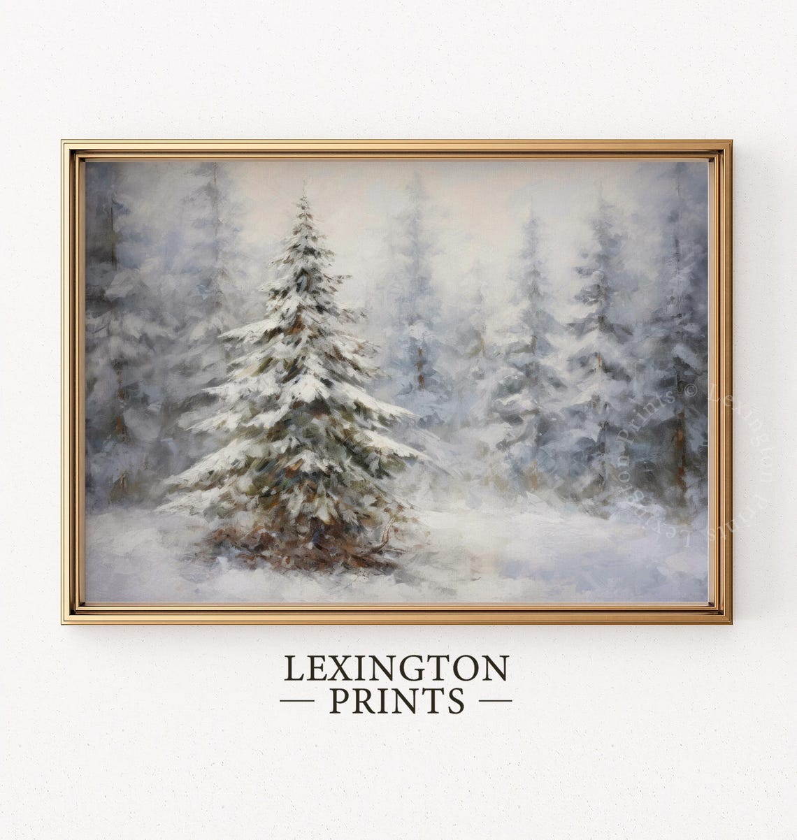 Snowy Pine Forest Winter Wonderland Oil Painting Christmas Print - Image 6
