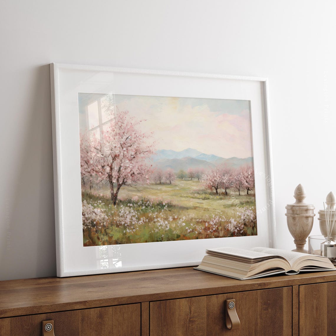Cherry Blossom Orchard Spring Meadow Landscape Painting Poster - Image 3