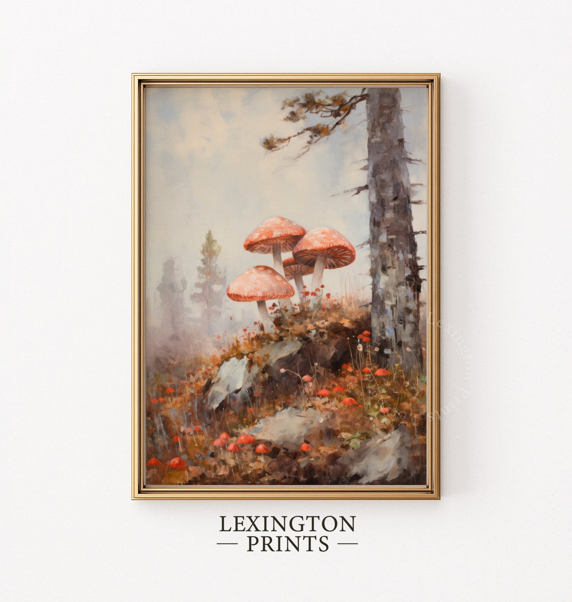 Red Fly Agaric Mushroom Cluster Autumn Woodland Scene Poster - Image 3