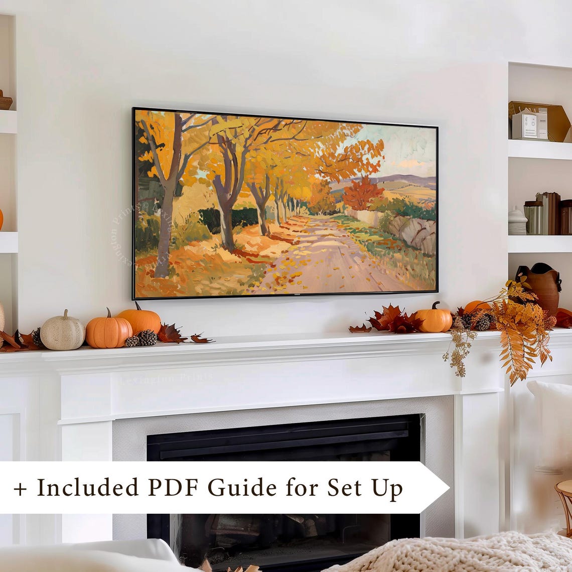 Golden Autumn Tree Lined Country Lane Leaf Strewn Path Poster - Image 8