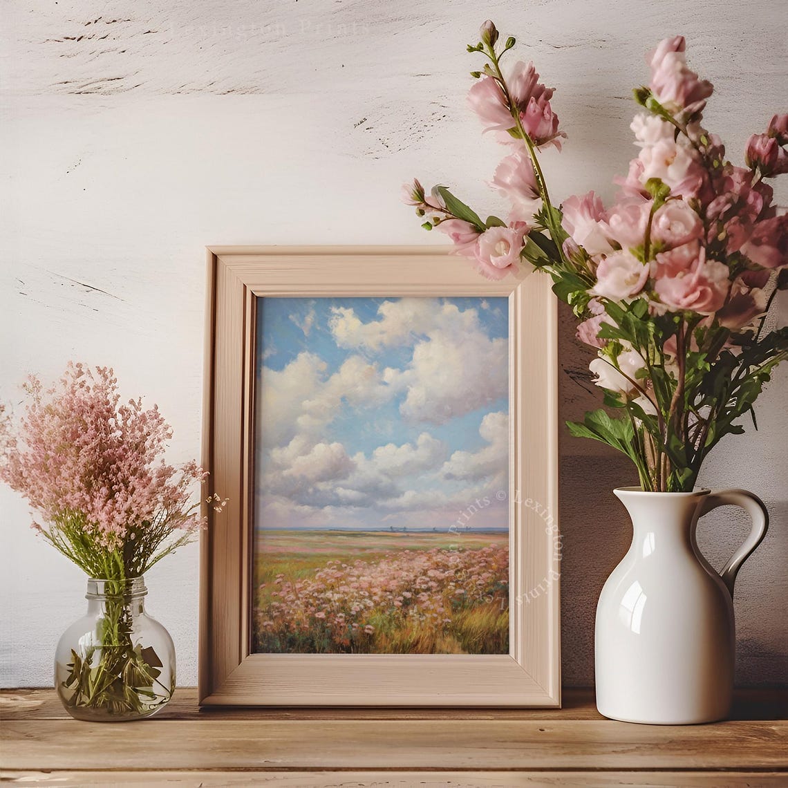Wildflower Meadow Field Blue Sky Clouds Vintage Spring Painting Poster - Image 7