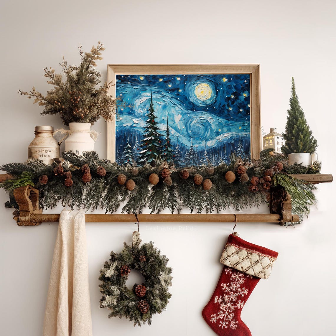 Christmas Starry Night Print Christmas Wall Art Van Gogh Art Christmas Print Winter Print Vintage Christmas Oil Painting Forest Wall Art 311 - Image 7