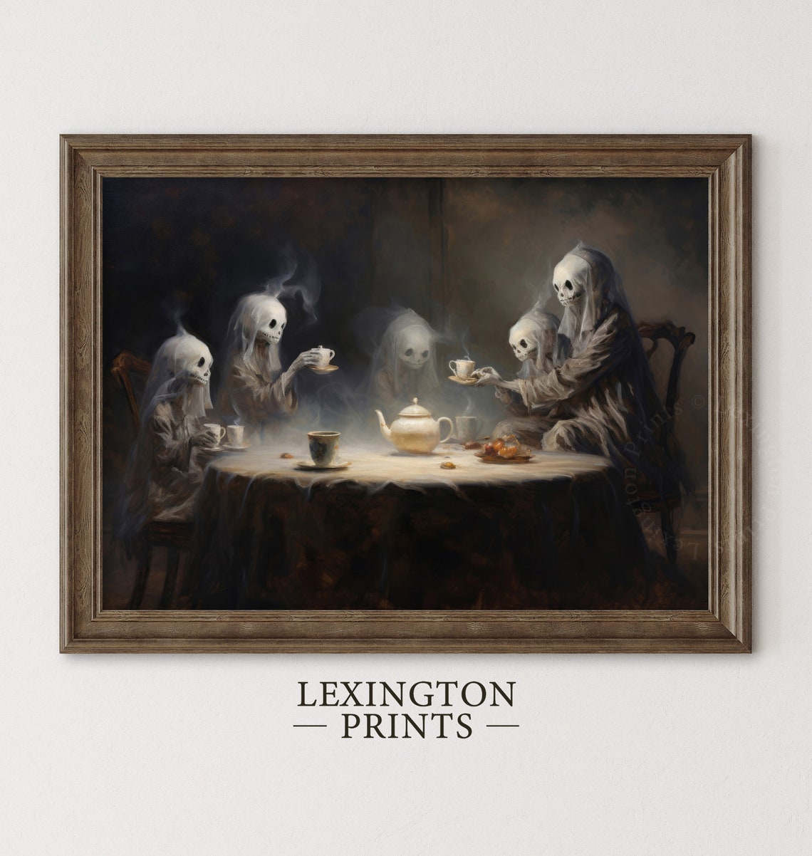 Ghosts Having a Haunted Tea Party Dark Oil Painting Halloween Poster - Image 2