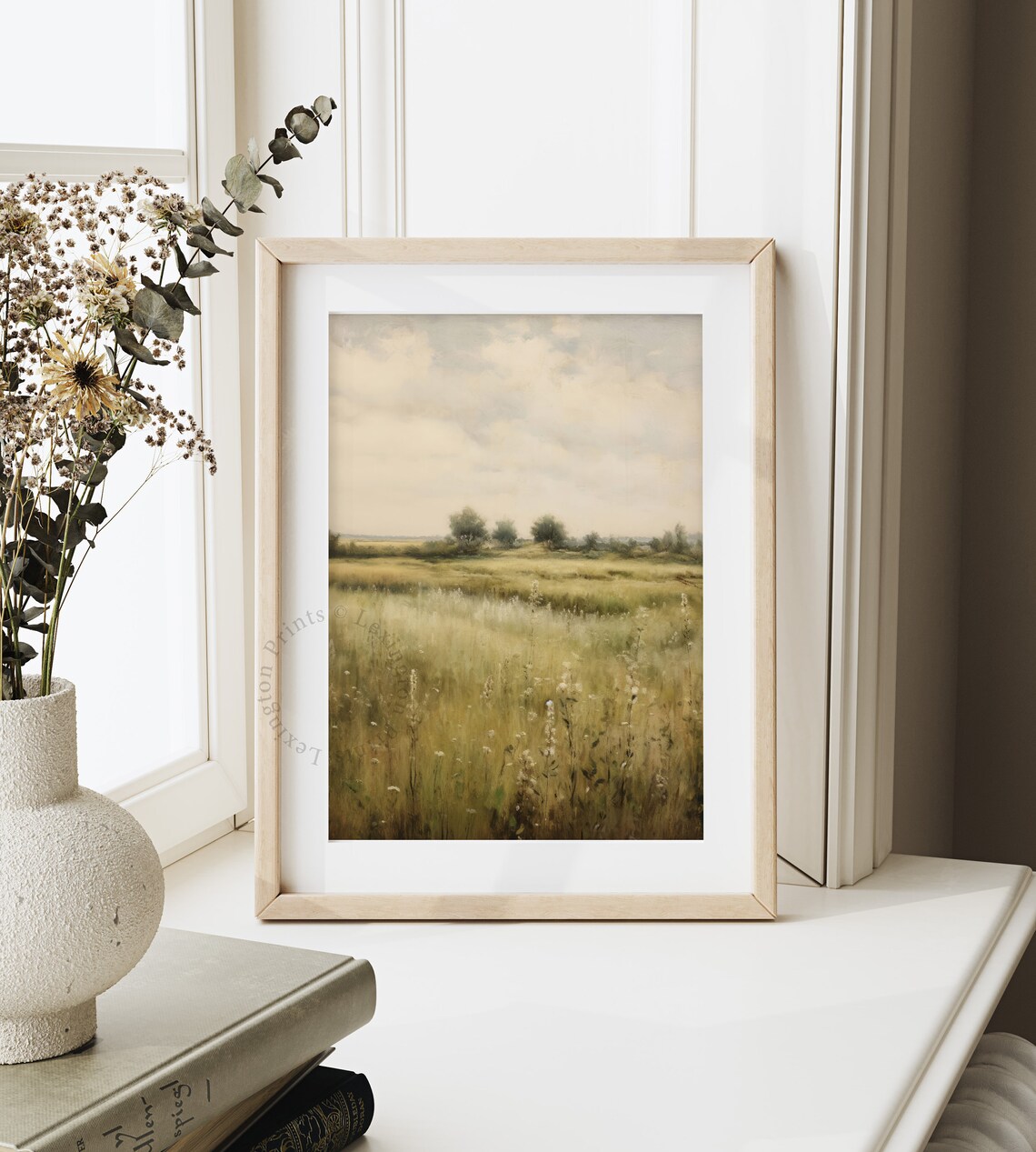 Moody Green Meadow Wildflower Field Soft Summer Landscape Painting Poster - Image 4