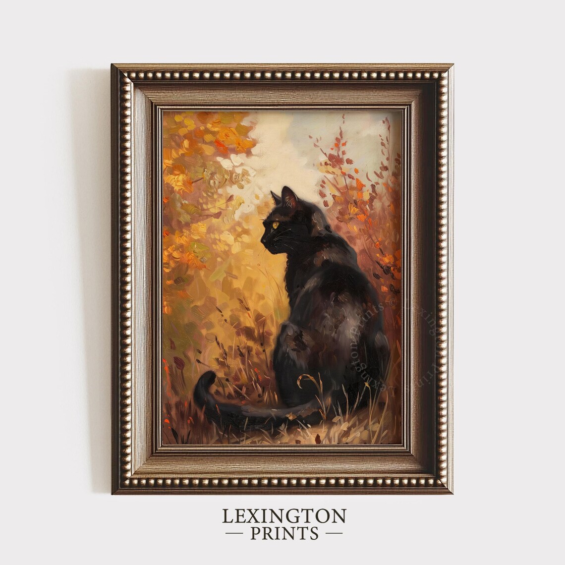 Black Cat Autumn Foliage Vintage Oil Painting Fall Seasonal Poster - Image 6