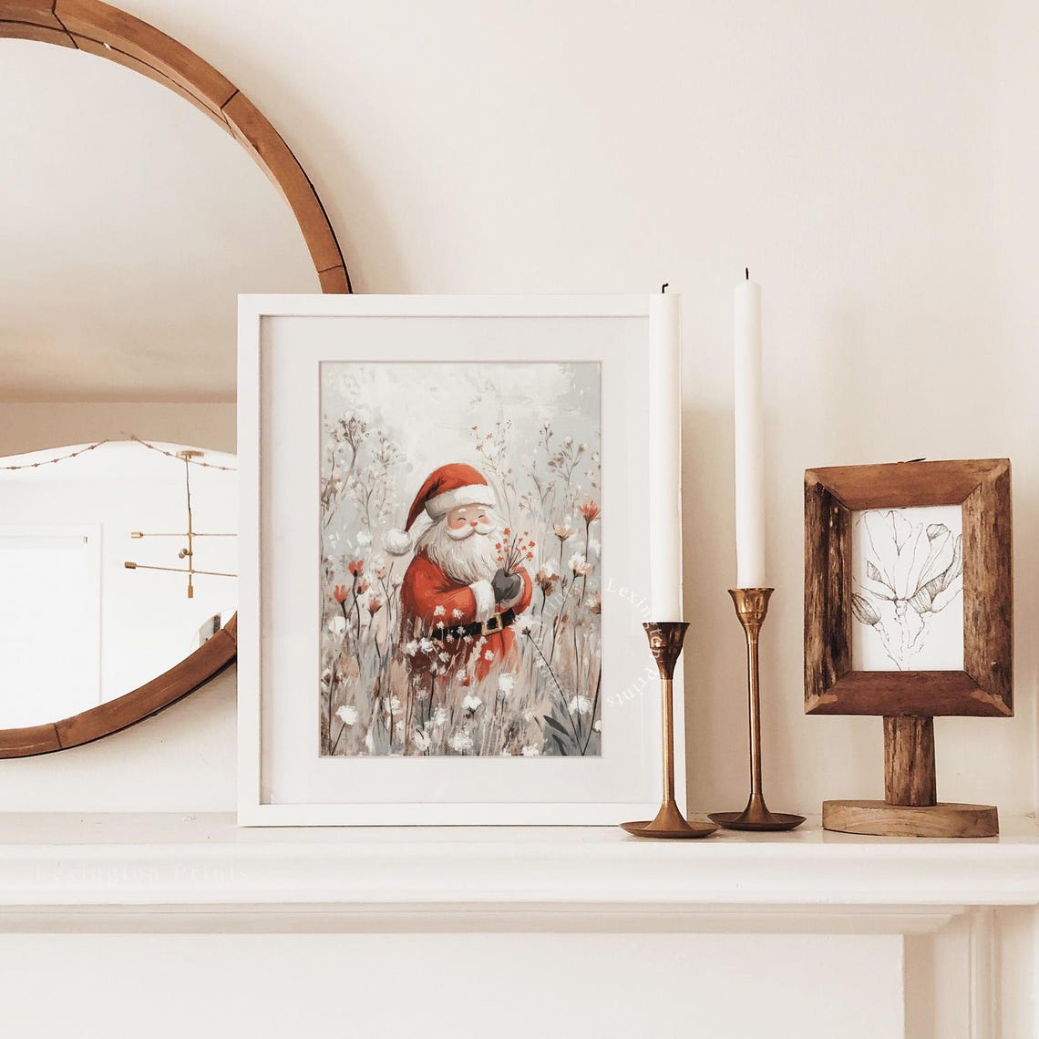Sweet Santa Wildflower Field Print Christmas Wall Art Santa Poster Winter Prints Vintage Christmas Wall Art Red Floral Art 901 - Image 7