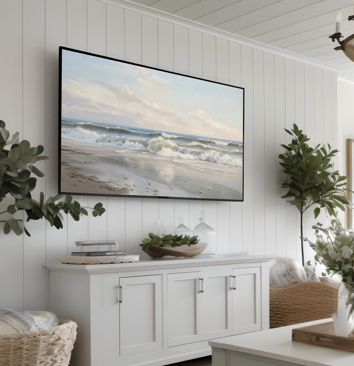 Ocean Waves Breaking on Sandy Shore Sunrise Frame TV Art Coastal Print - Image 4