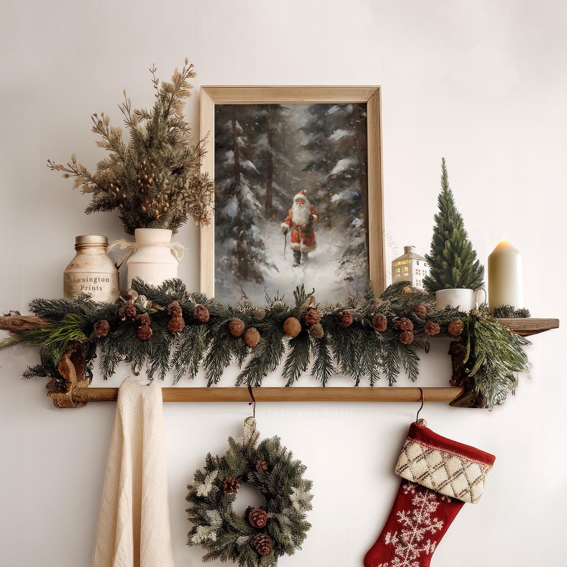 Santa Claus Walking Through a Snowy Forest Vintage Painting Poster - Image 7