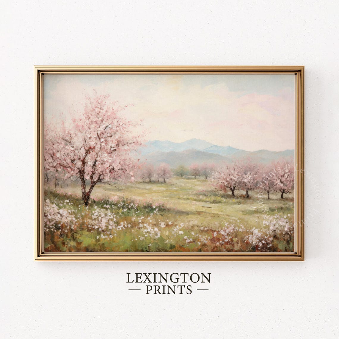 Cherry Blossom Orchard Spring Meadow Landscape Painting Poster