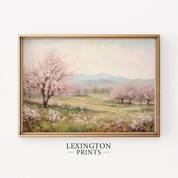 Cherry Blossom Orchard Spring Meadow Landscape Painting Poster