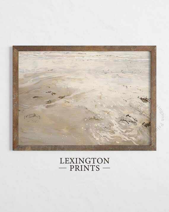 Beach Shoreline Abstract Ocean Waves Neutral Coastal Painting Poster