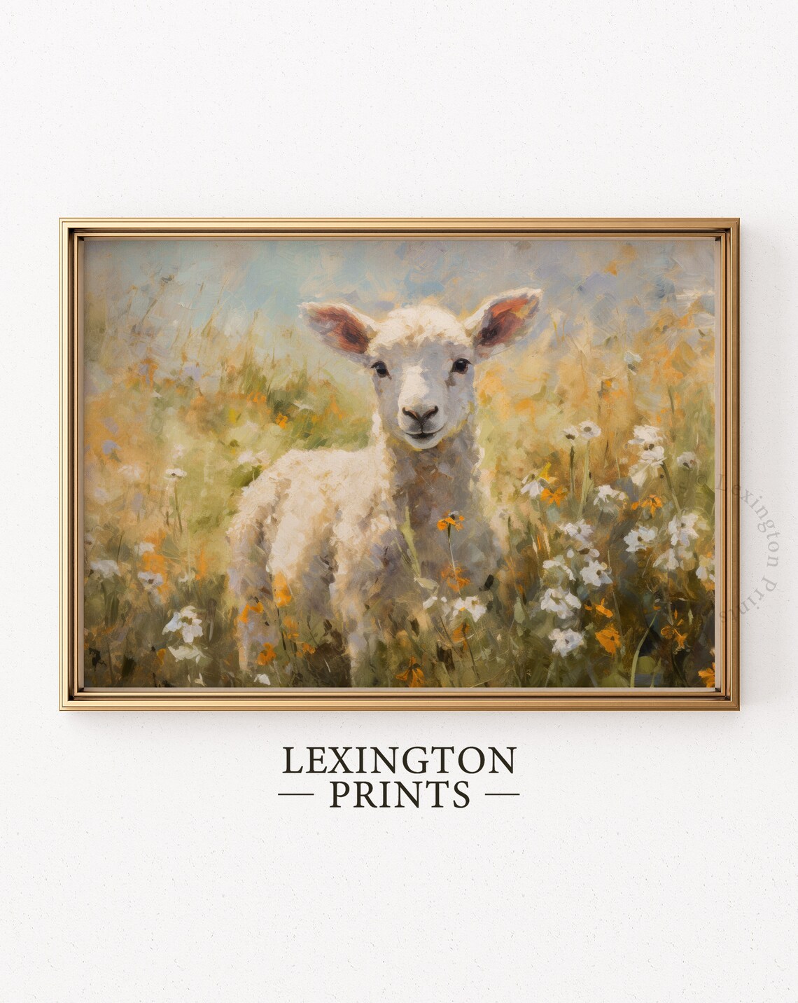 Sweet Lamb in Wildflower Meadow Soft Oil Painting Animal Wall Art - Image 6