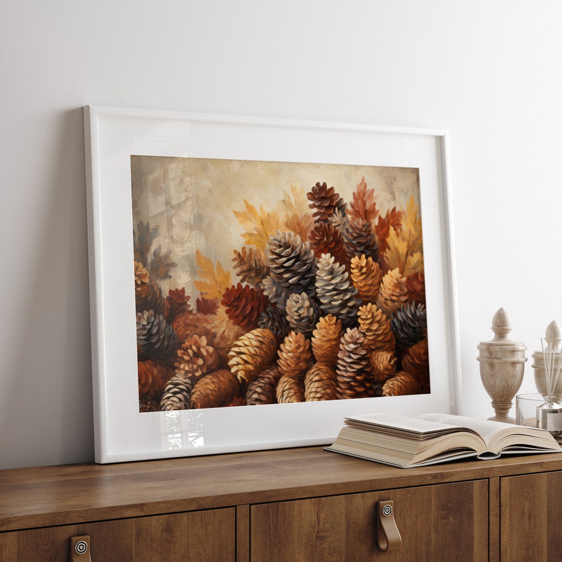 Rustic Pinecone Cluster in Autumn Warm Tones Still Life Poster - Image 3