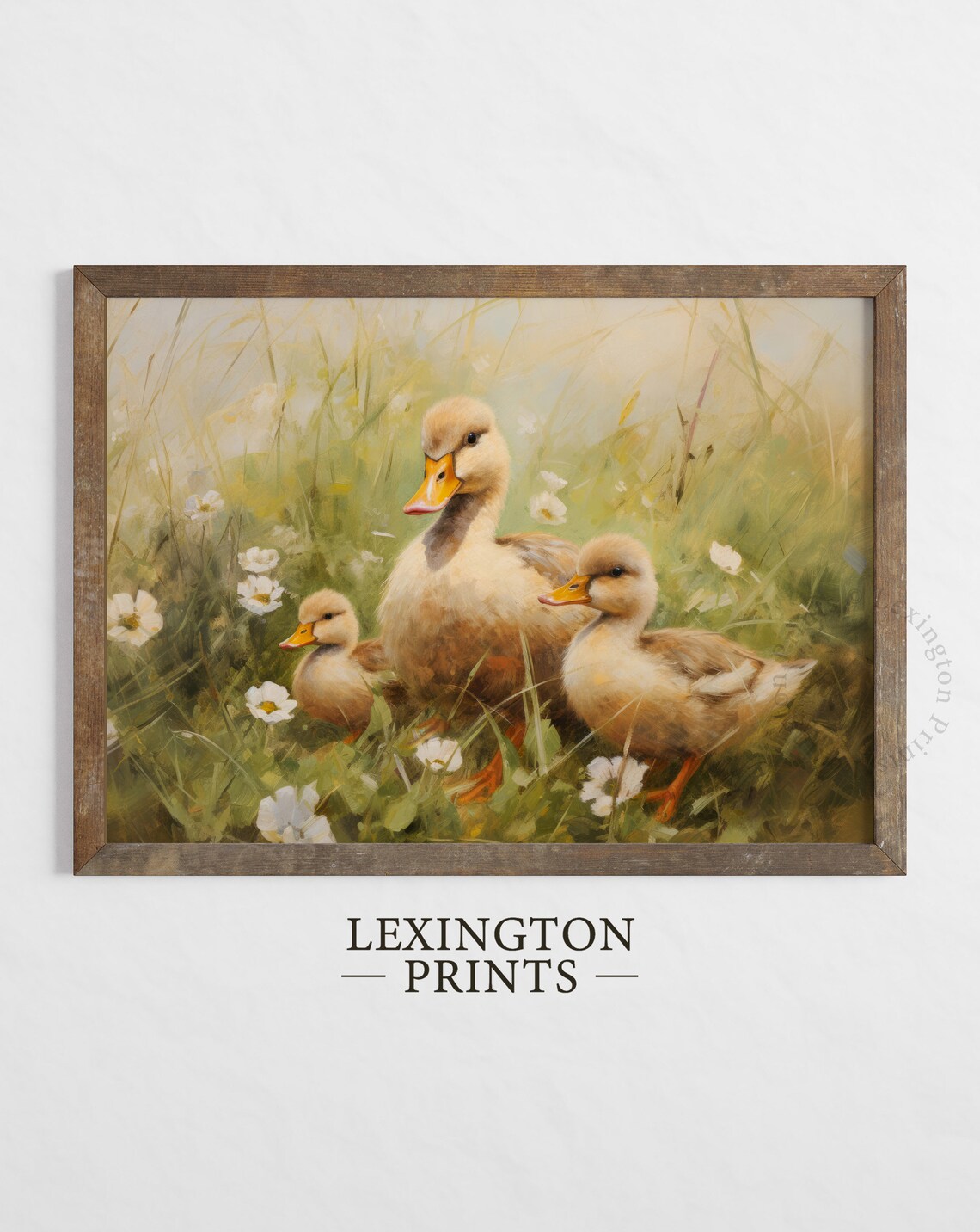 Mother Duck with Ducklings in Wildflowers Pastoral Painting Poster - Image 2