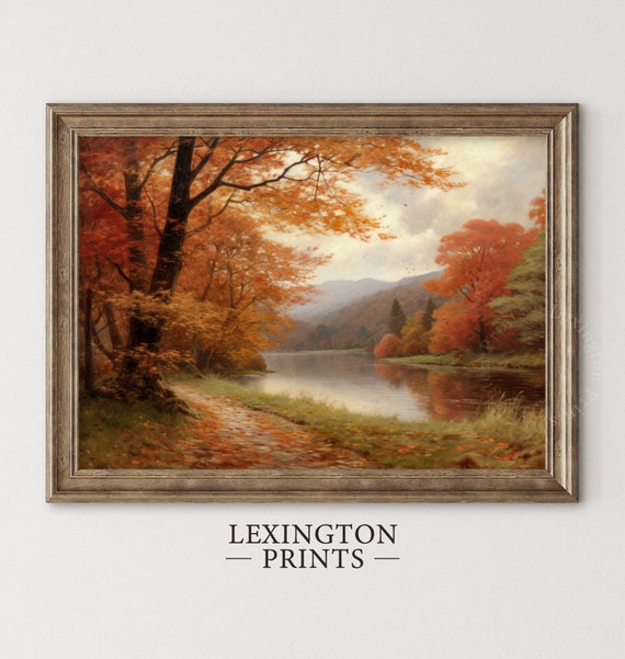 Vintage Fall Landscape Painting Fall Wall Art Fall Oil Painting Fall Print Autumn Decor Forest Fall Decor Moody Wall Art Print 327