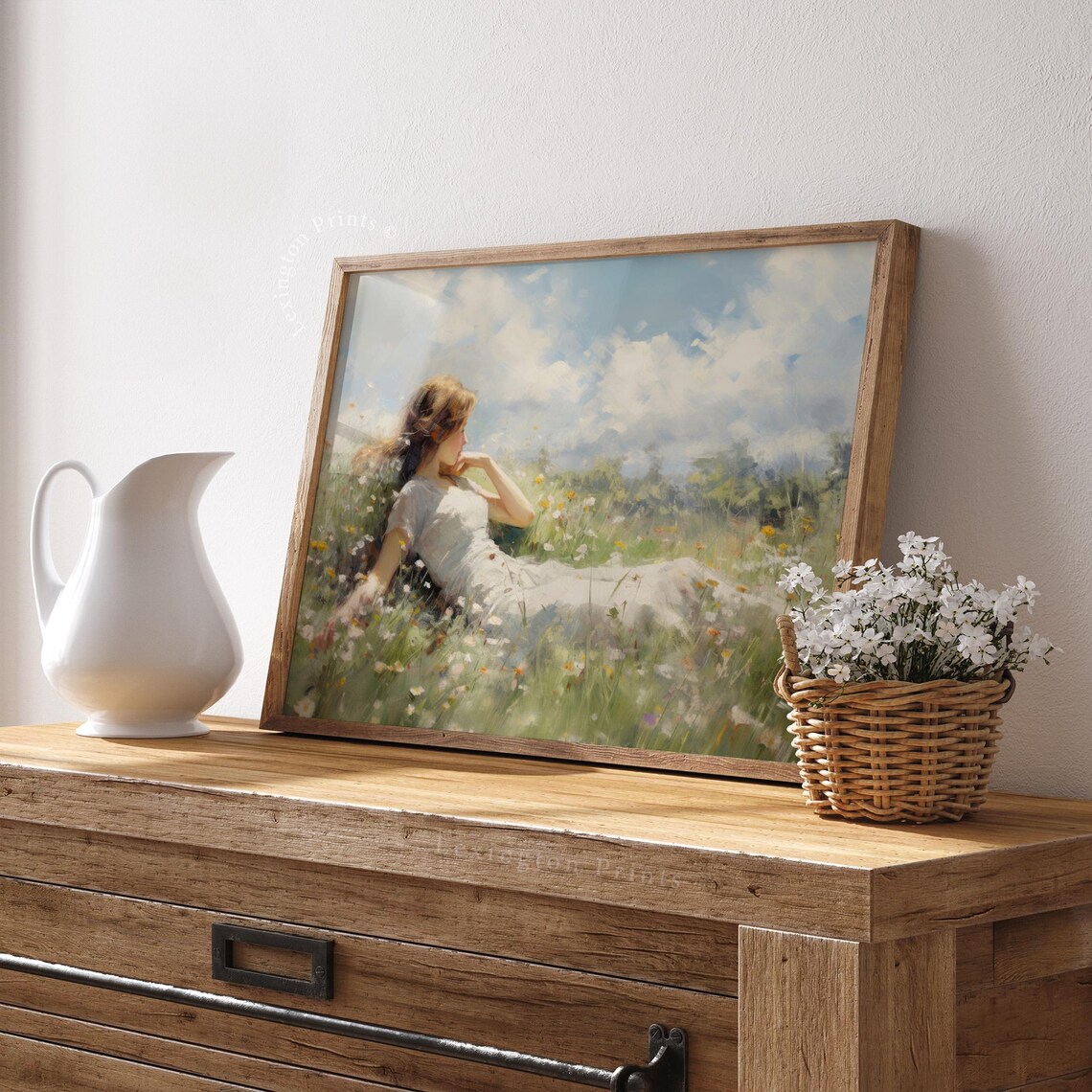 Woman Reclining Wildflower Meadow Summer Daydream Painting Poster - Image 3