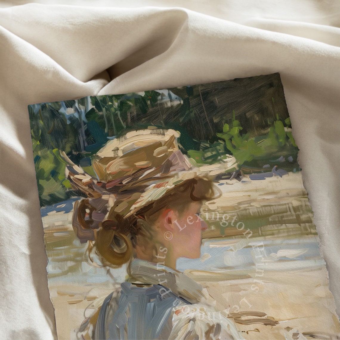 Woman in Straw Hat at the Beach Impressionist Summer Portrait Poster - Image 7