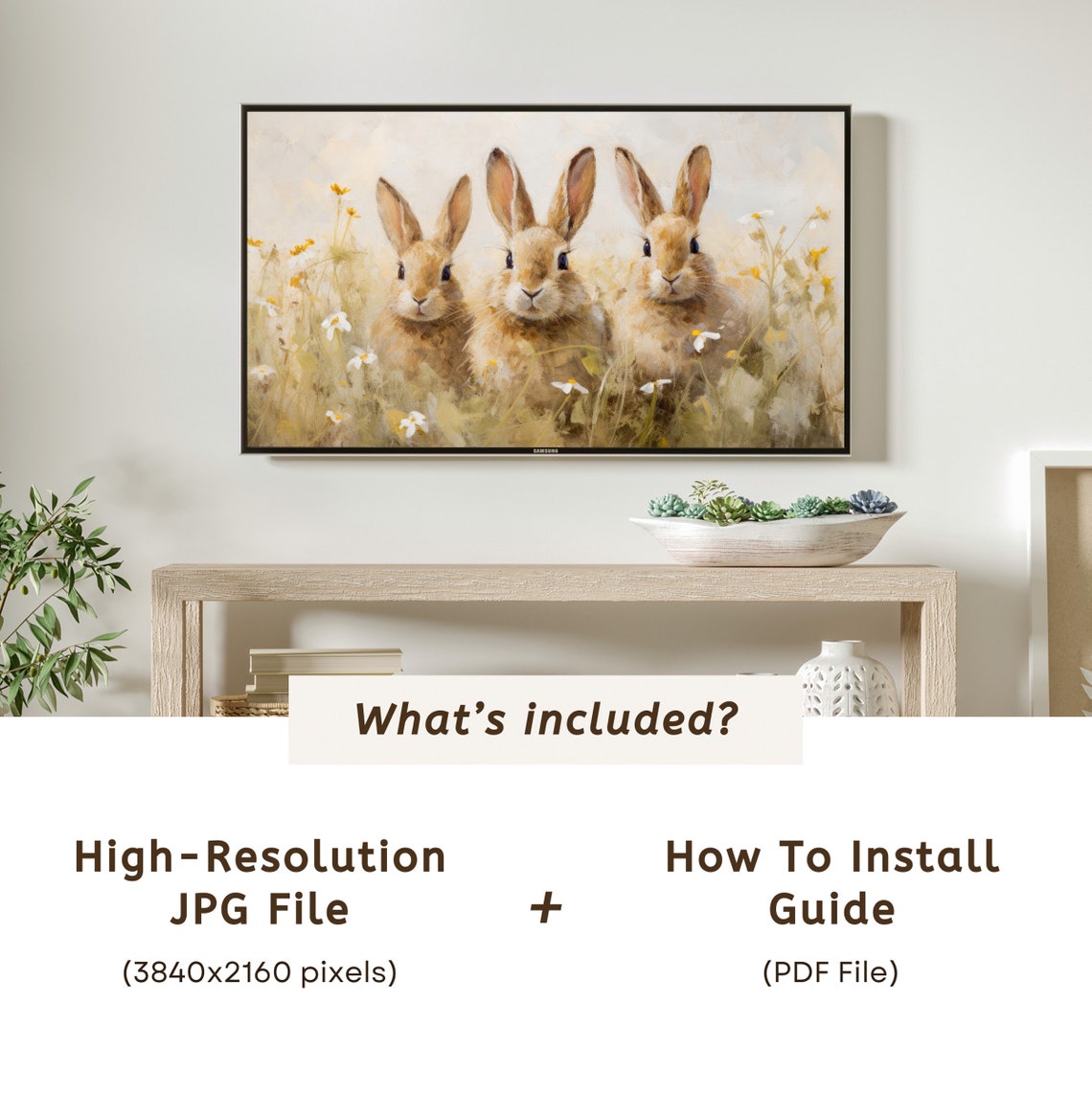 Three Bunnies in Wildflower Meadow Cute Spring Animal Poster - Image 6