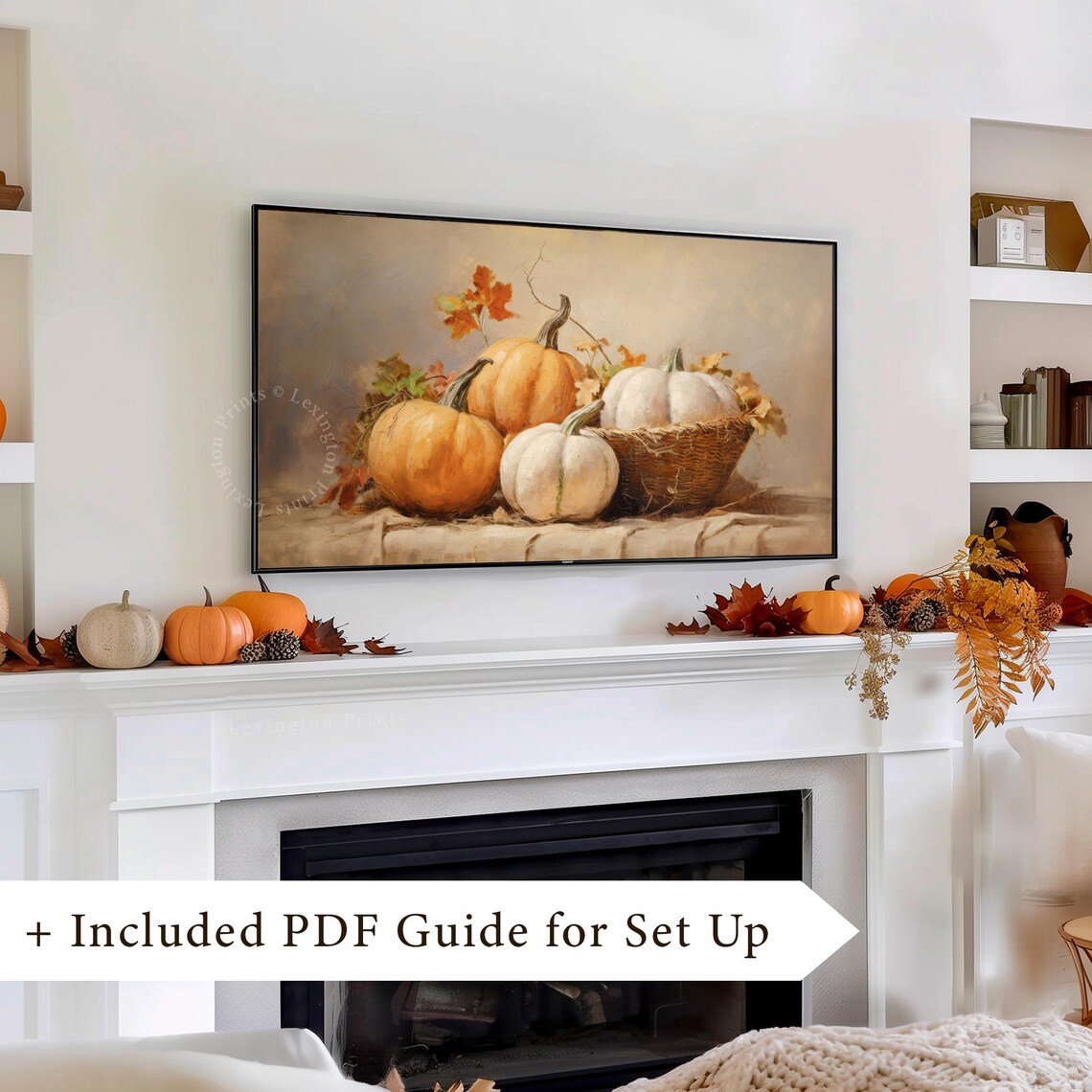 Harvest Pumpkins Orange And White Rustic Still Life Frame TV Art Poster - Image 8