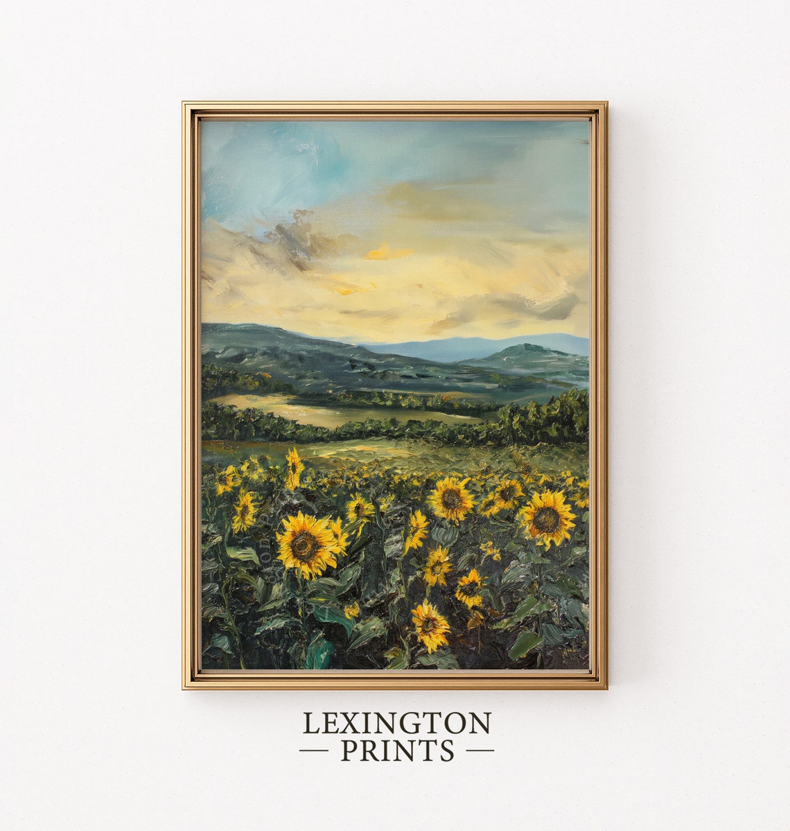 Sunflower Field Sunset Mountain Landscape Golden Summer Evening Poster - Image 6