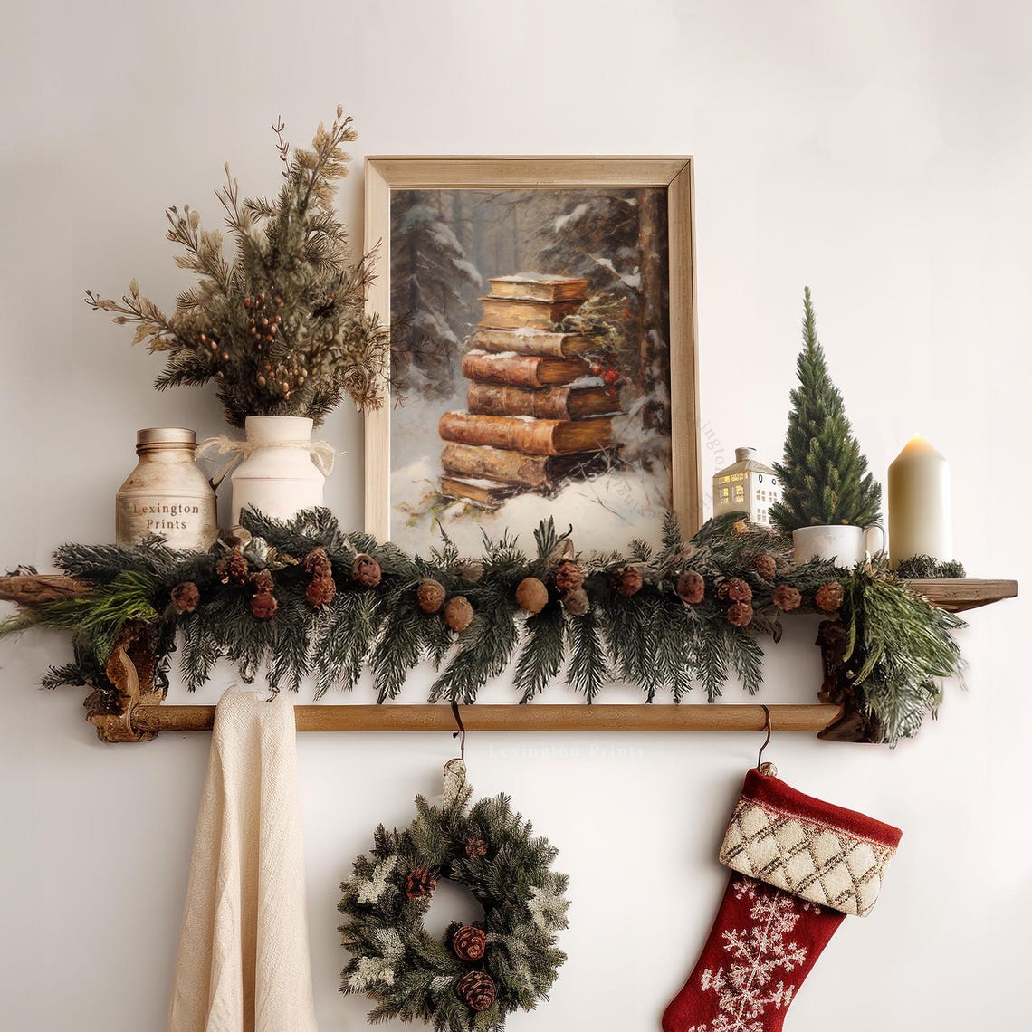 Cozy Stack of Vintage Leather Books Snowy Winter Forest Reading Poster - Image 6