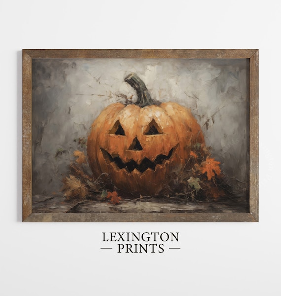 Vintage Jack-O-Lantern Pumpkin Still Life With Autumn Leaves Poster