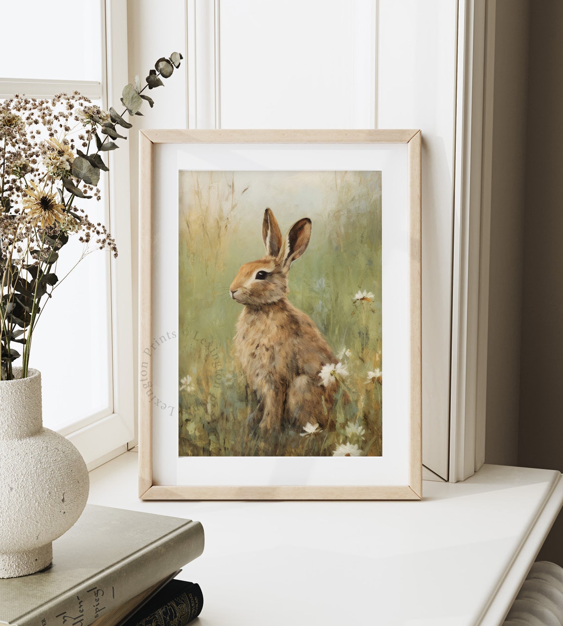 Rustic Brown Bunny Wildflower Meadow Spring Vintage Nature Poster - Image 4