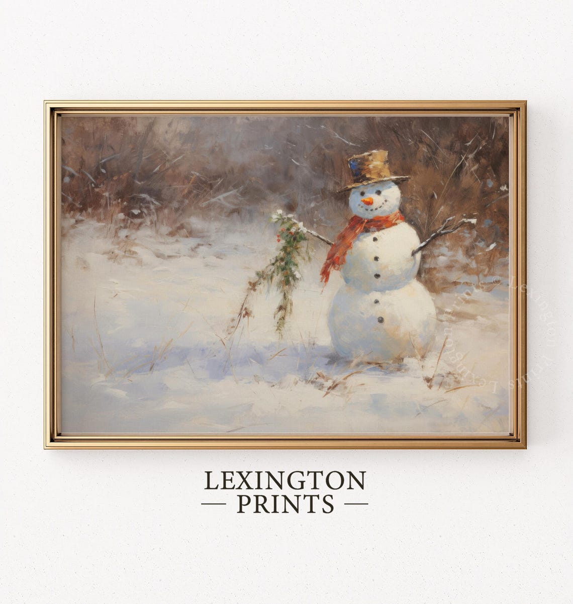 Snowman With Top Hat Red Scarf Winter Scene Christmas Art Poster - Image 5