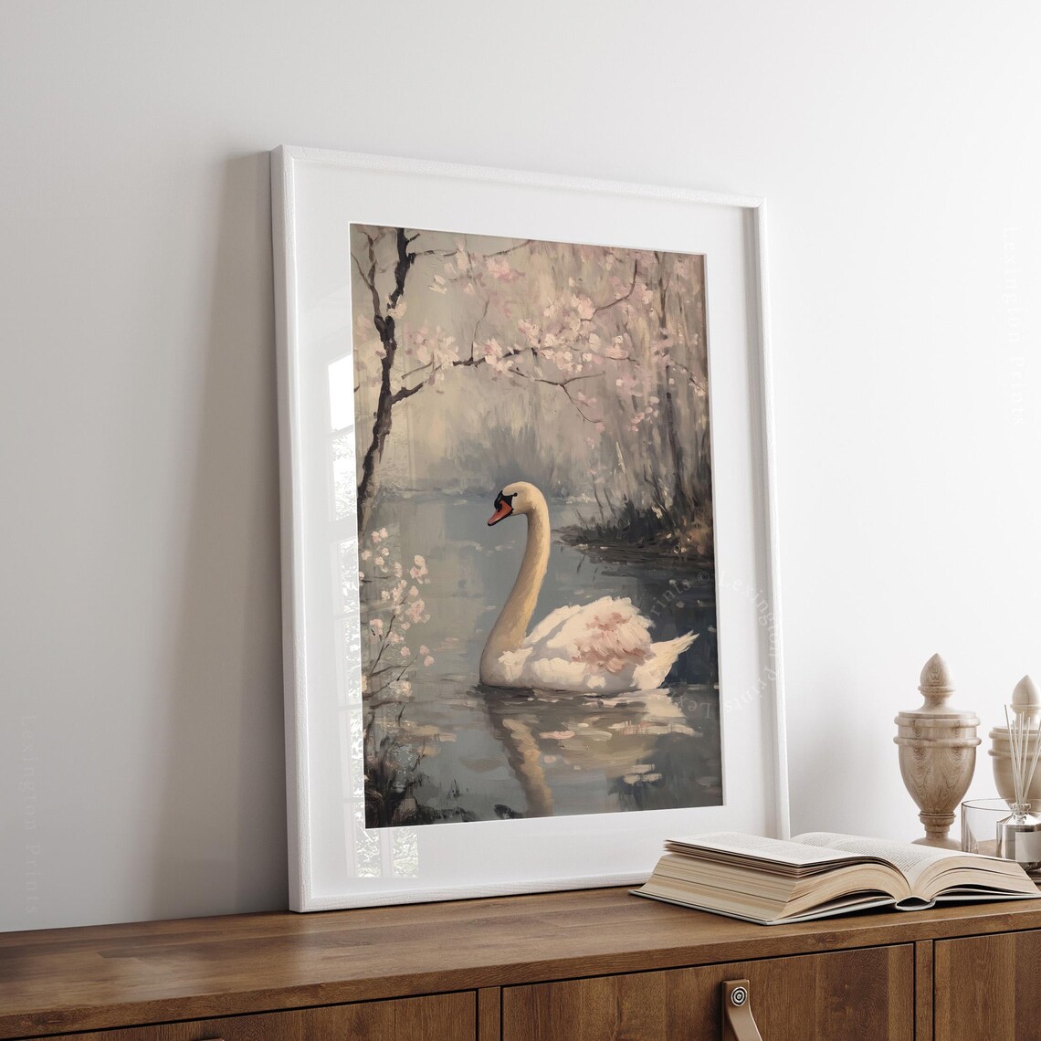 Moody White Swan Vintage Art Print, Farmhouse Decor - Image 3