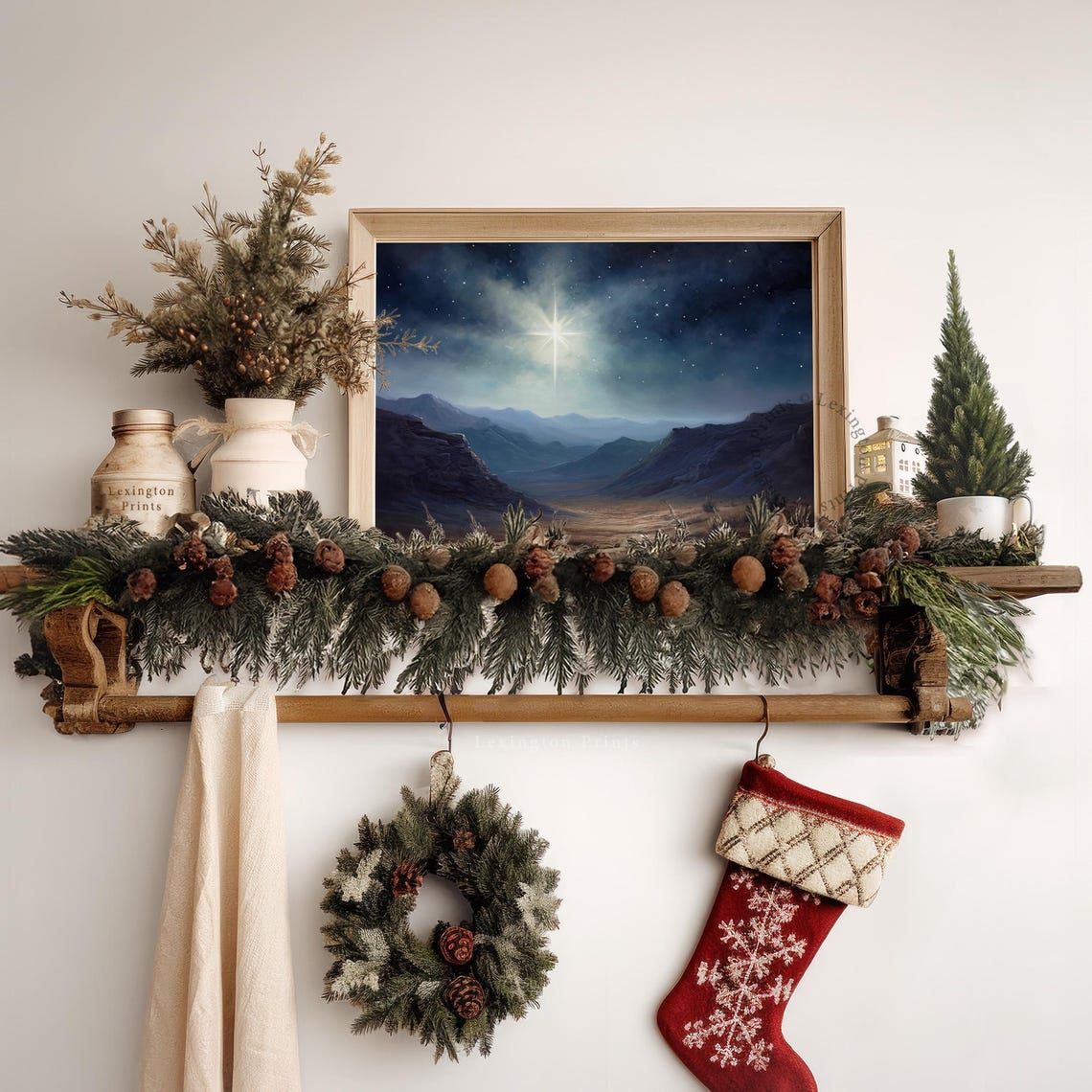 Christmas Star Christian Wall Art Jesus Art Christmas Wall Art Christmas Landscape Painting Print Christian Cross Nativity Star 398 - Image 7