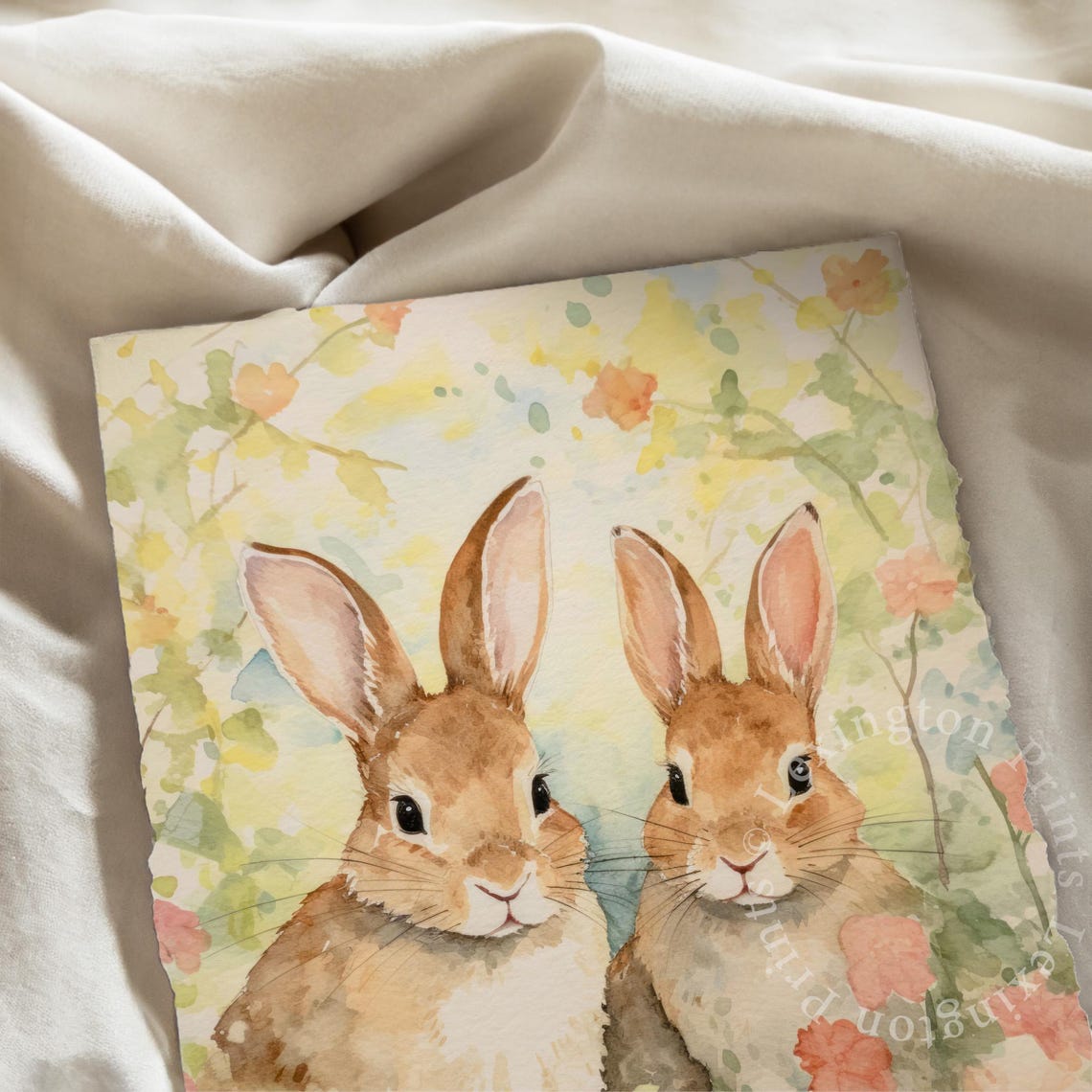 Two Bunnies in a Spring Garden Watercolor Bunny Rabbit Poster - Image 7